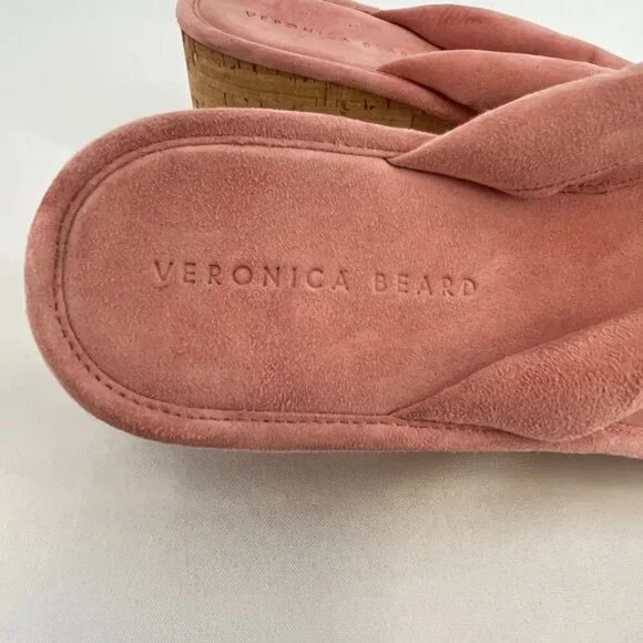 Veronica Beard Geno Wedge Sandals Size 11 Cork Pink Suede